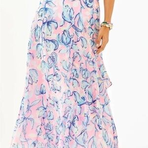Lilly Pulitzer Pink and Blue Floral Maxi Skirt New without tags